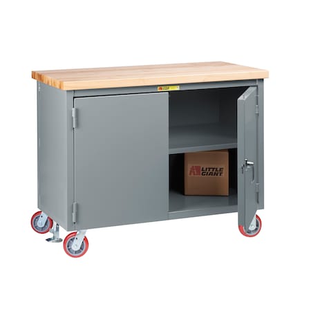 Little Giant 24" x 48" Butcher Block Top, Center Shelf, Mobile, 4 Swivel Polyurethane Casters, 3000 lbs. Capacity WTC12D2482R6FL